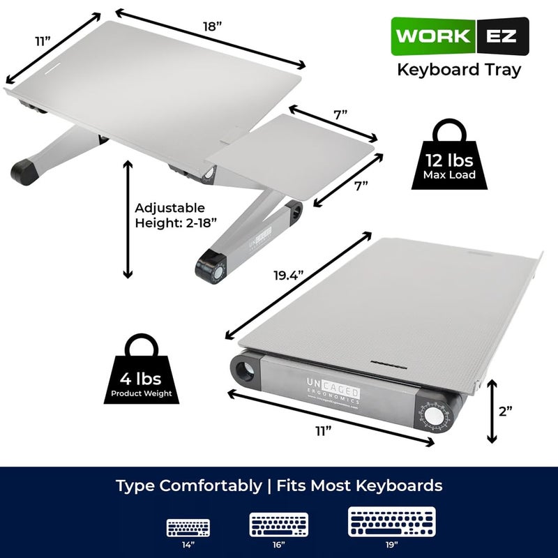 Uncaged Ergonomics Adjustable Keyboard Tray, Silver, Keyboard Tray, Ergonomic, Wrist Support, Portable, Universal, Aluminum - Image 4